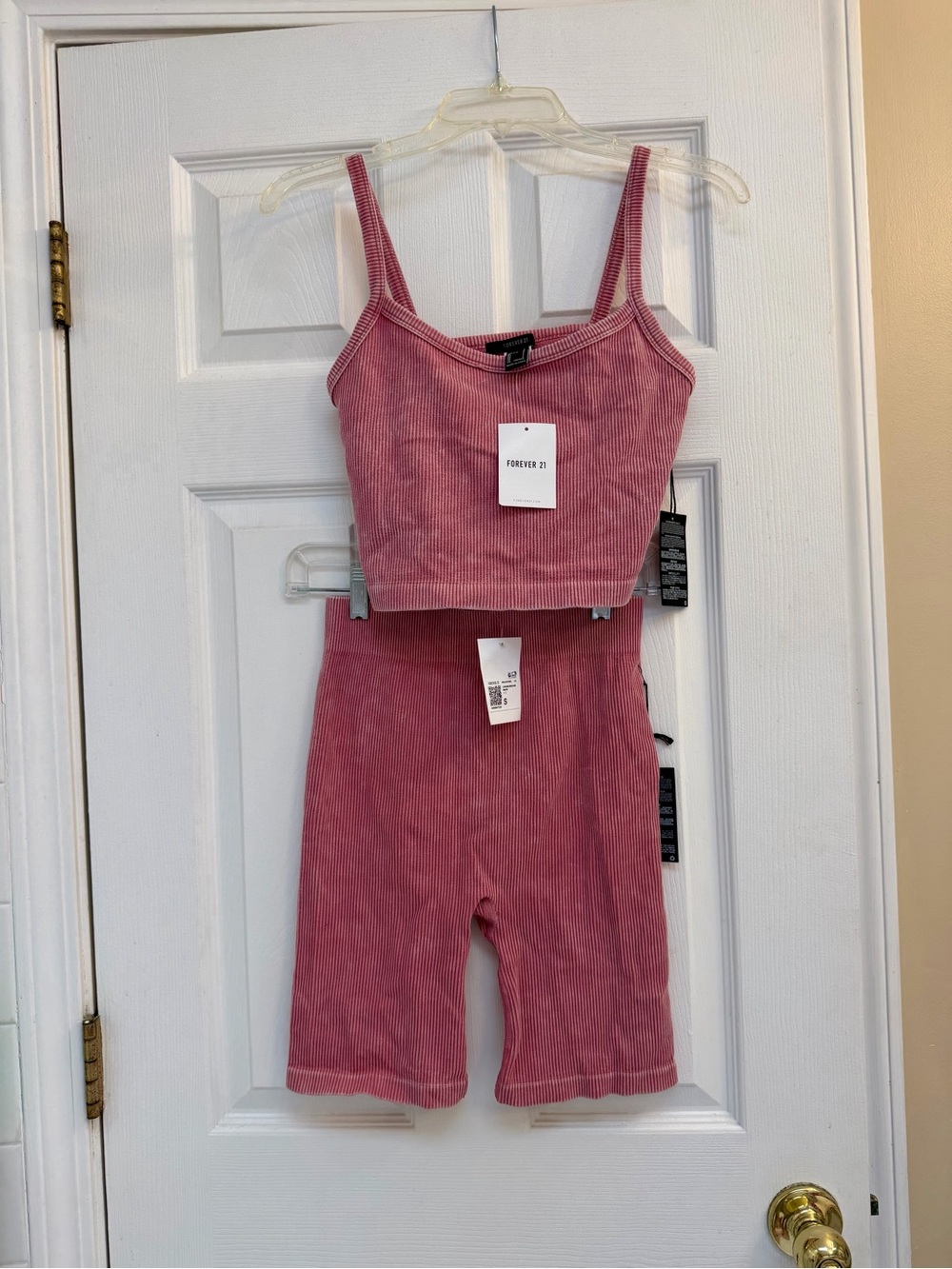 Forever 21 Dusty Rose Ribbed Tank and Bike Short Set